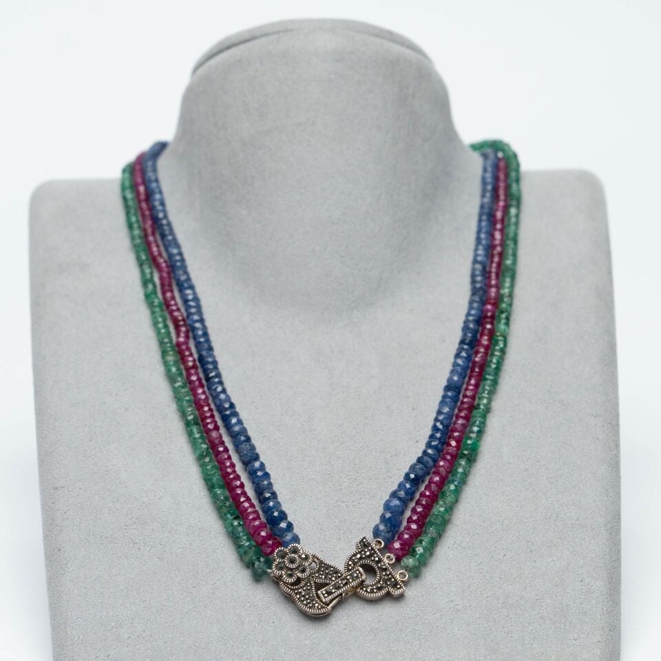 Safir Yakut Zümrüt mücevher kesim kolye